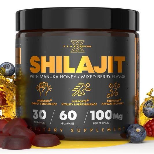 Peak Revival-X Himalayan Shilajit W/ Manuka Honey Mixed Berry Flavor Gummies 100Mg per Serving 60 Vegan Gummies for Men & Women Natural Strength Focus Stamina Support